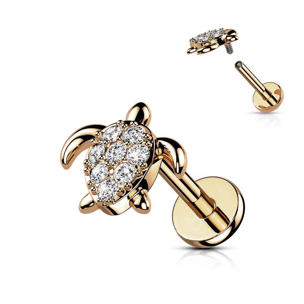 CZ Paved Turtle Top Labret Tragus Snug Ear Cartilage Helix Studs - Image 5