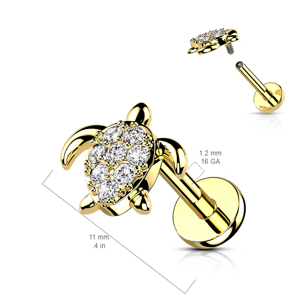 CZ Paved Turtle Top Labret Tragus Snug Ear Cartilage Helix Studs - Image 6
