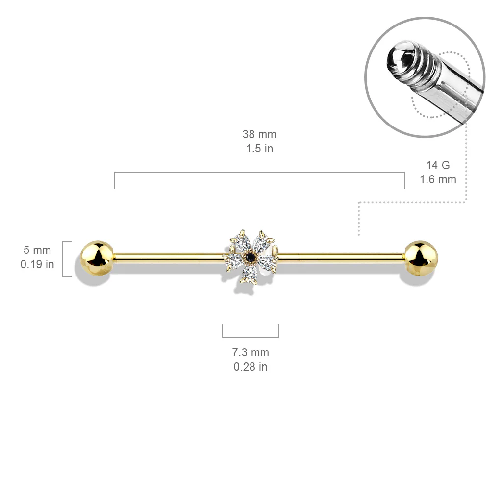 Black CZ Center 5 Pear CZ Flower 316L Surgical Steel Industrial Barbells - Image 5