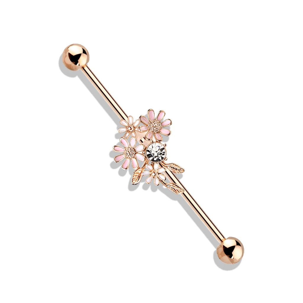 CZ And Enamel Flower Bouquet 316L Surgical Steel Industrial Barbells - Image 3
