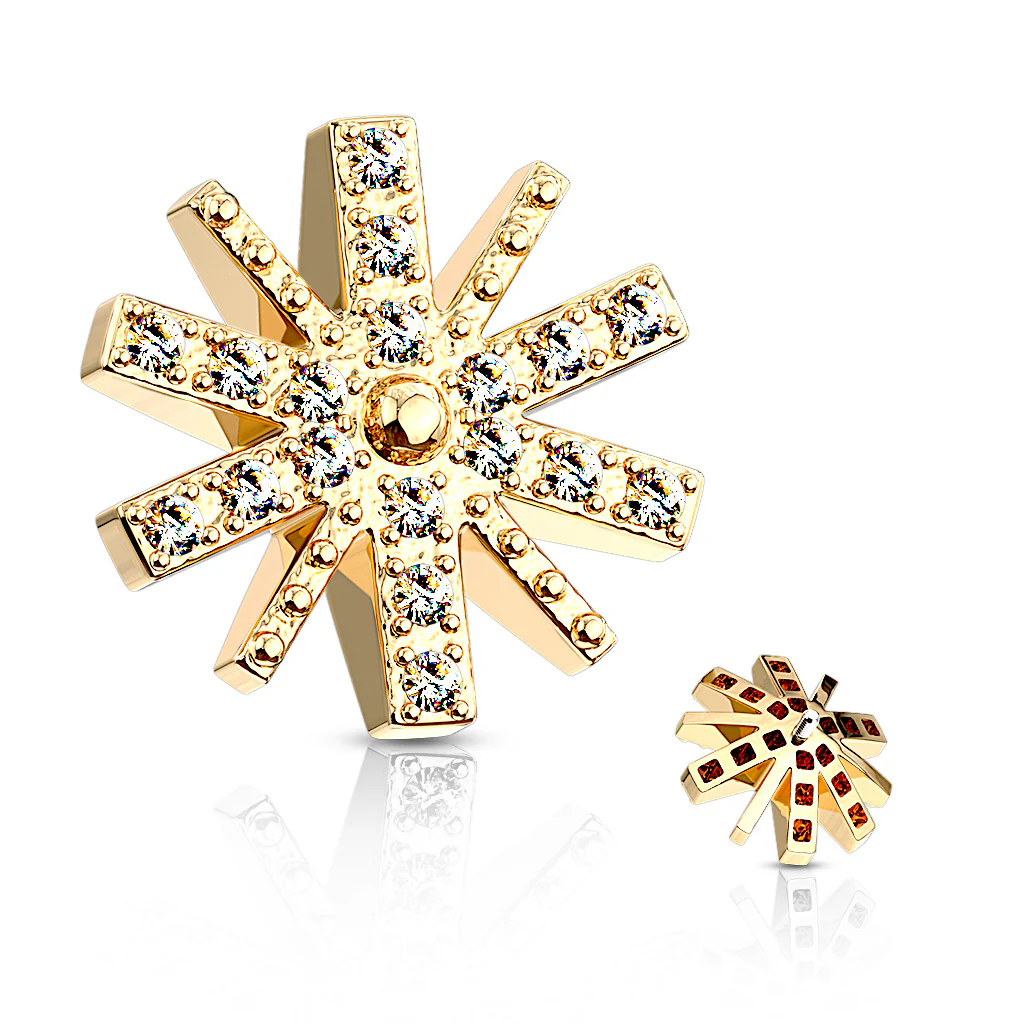 9.5 mm CZ Paved Snow Flake Internal Threaded Dermal Anchor Tops - Image 2