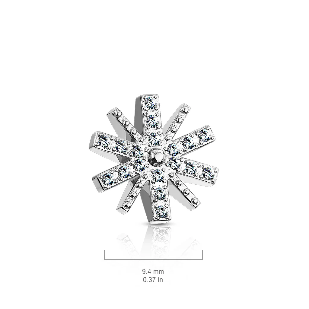 9.5 mm CZ Paved Snow Flake Internal Threaded Dermal Anchor Tops - Image 6