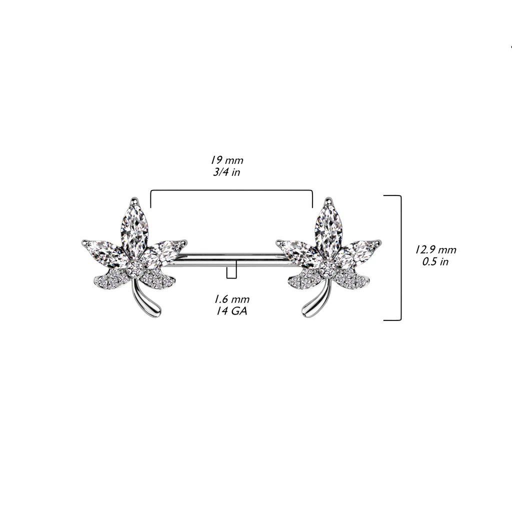 Pair of CZ Leaf Ends NippleBarbell Rings - Image 2