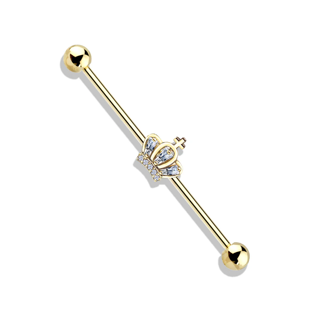 CZ Paved Crown  316L Surgical Steel Industrial Barbells - Image 2