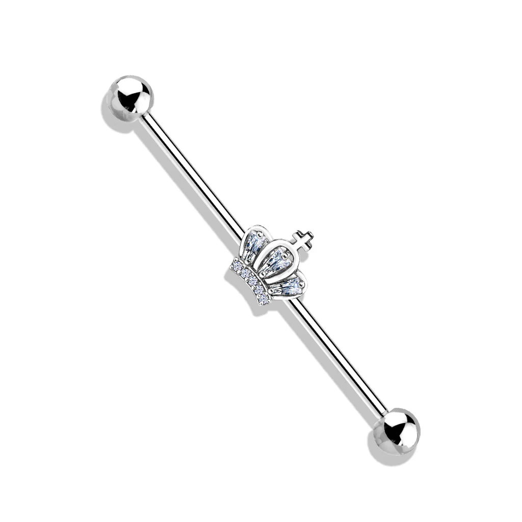 CZ Paved Crown  316L Surgical Steel Industrial Barbells - Image 4