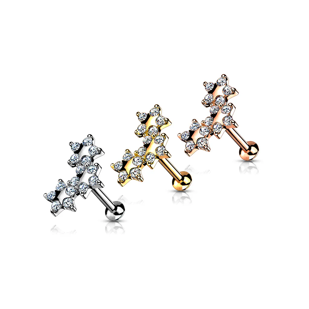 5 CZ Triple Star Top Lip Labret Monroe Ear Cartilage Tragus - Image 2