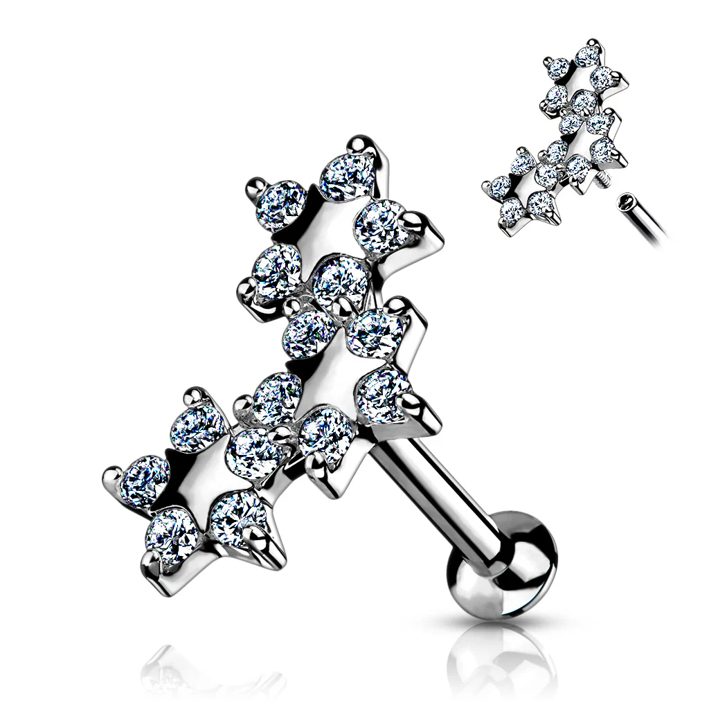 5 CZ Triple Star Top Lip Labret Monroe Ear Cartilage Tragus - Image 3