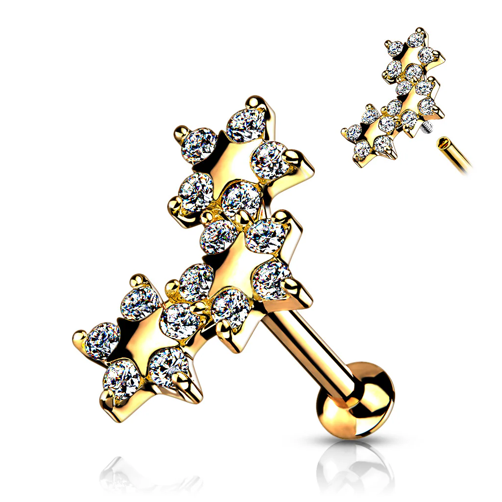 5 CZ Triple Star Top Lip Labret Monroe Ear Cartilage Tragus - Image 4