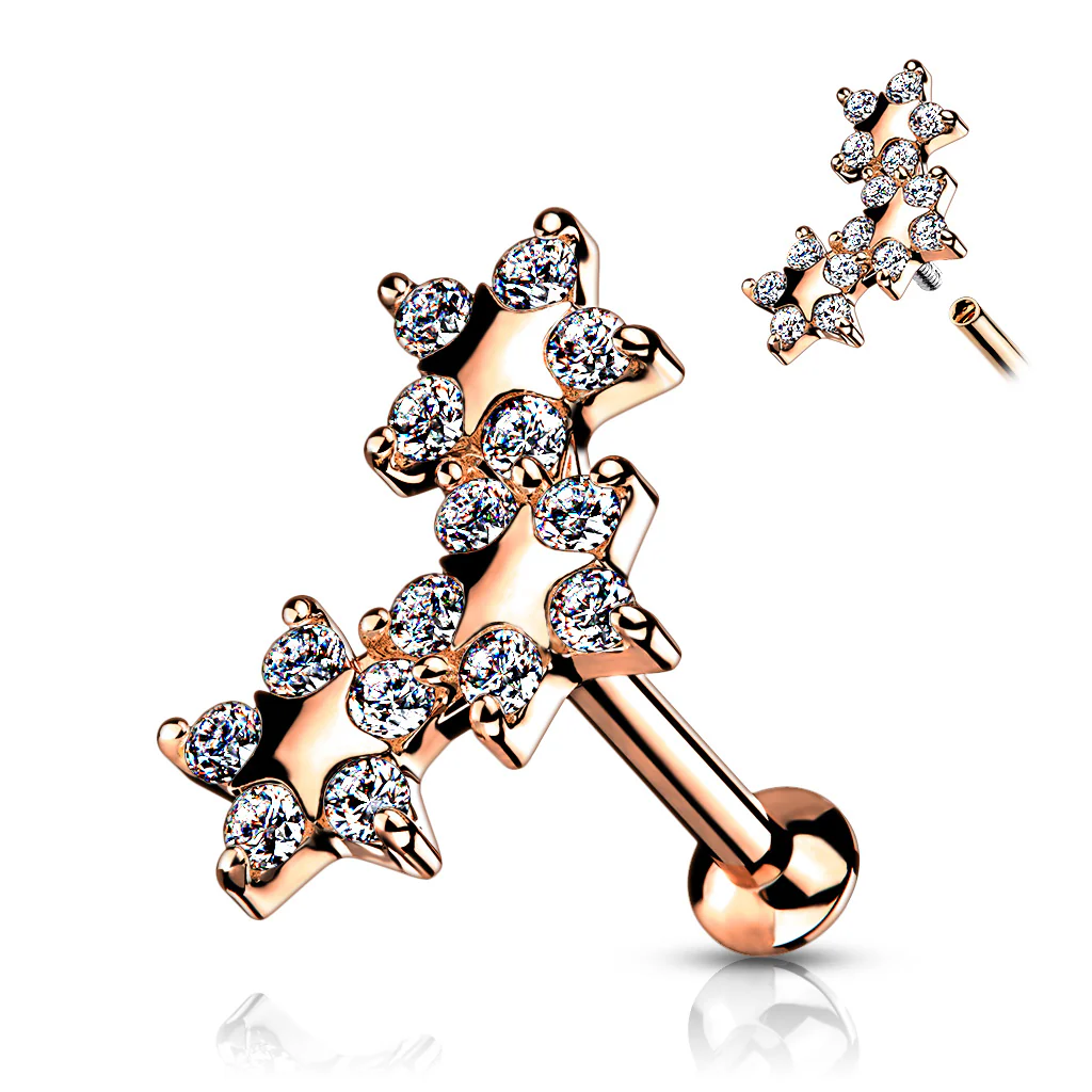 5 CZ Triple Star Top Lip Labret Monroe Ear Cartilage Tragus - Image 5