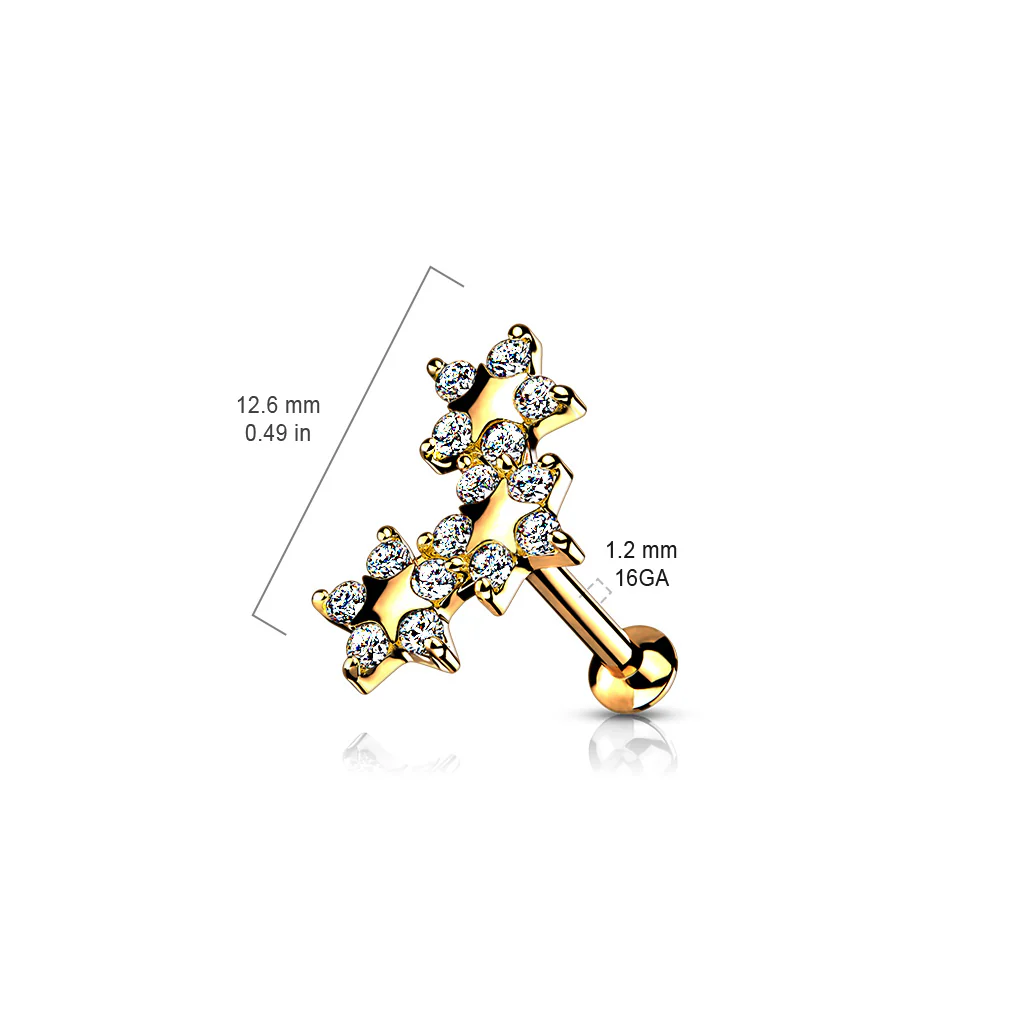 5 CZ Triple Star Top Lip Labret Monroe Ear Cartilage Tragus - Image 6