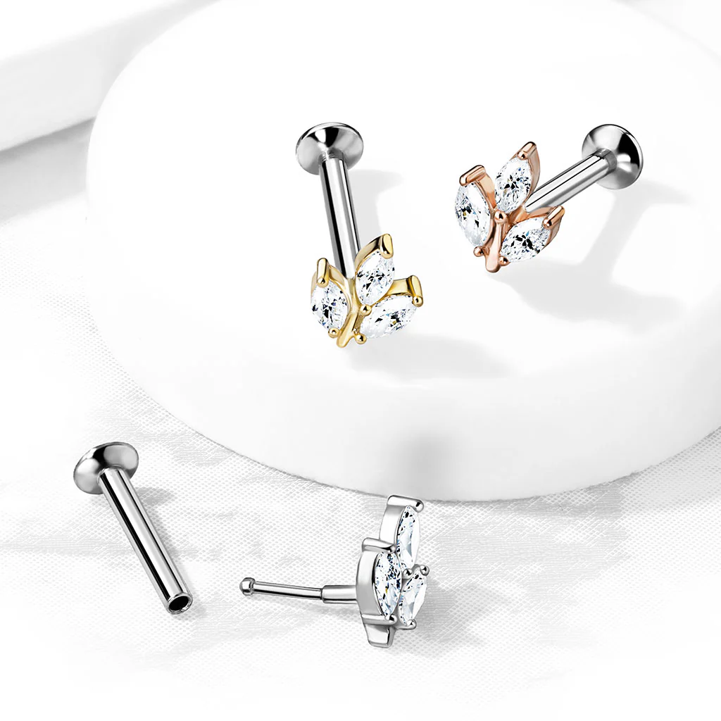 Threadless 3 Marquise CZ Top Labret Tragus Snug Ear Cartilage Helix Studs - Image 4