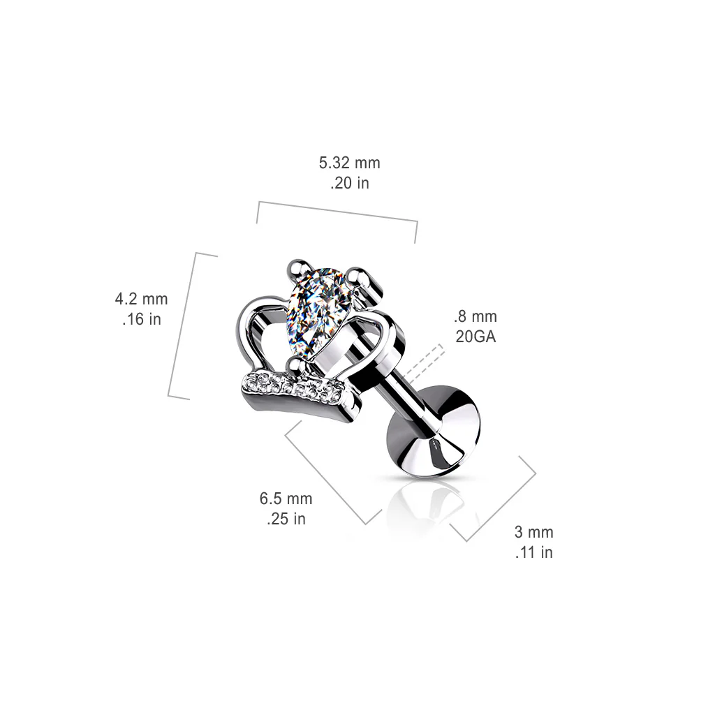 CZ Set Crown Threadless Top Labret Tragus Snug Ear Cartilage Helix Studs - Image 6