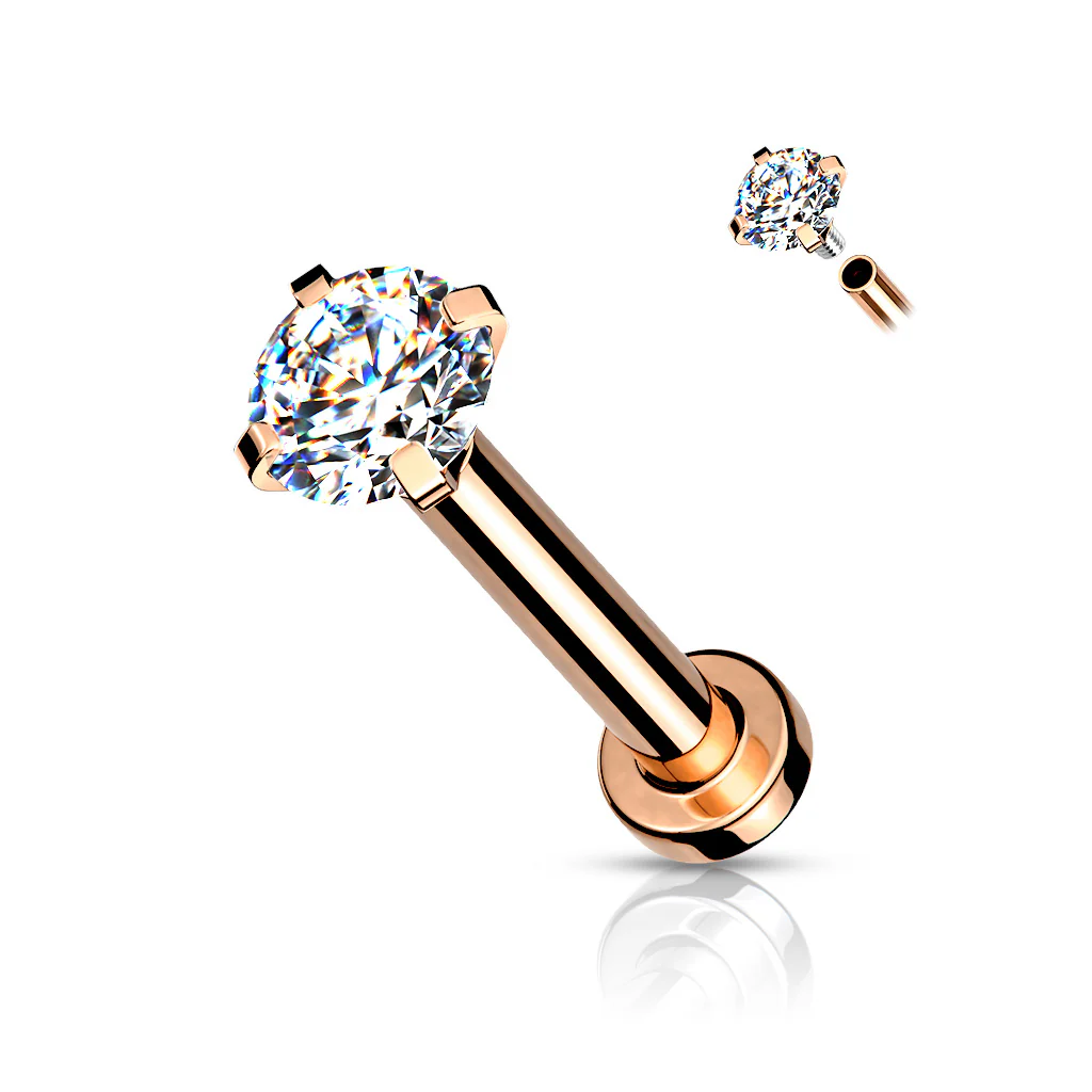 CZ Prong Top Gold Plated Lip Labret Studs For Lip Chin Nose 18G - Image 10