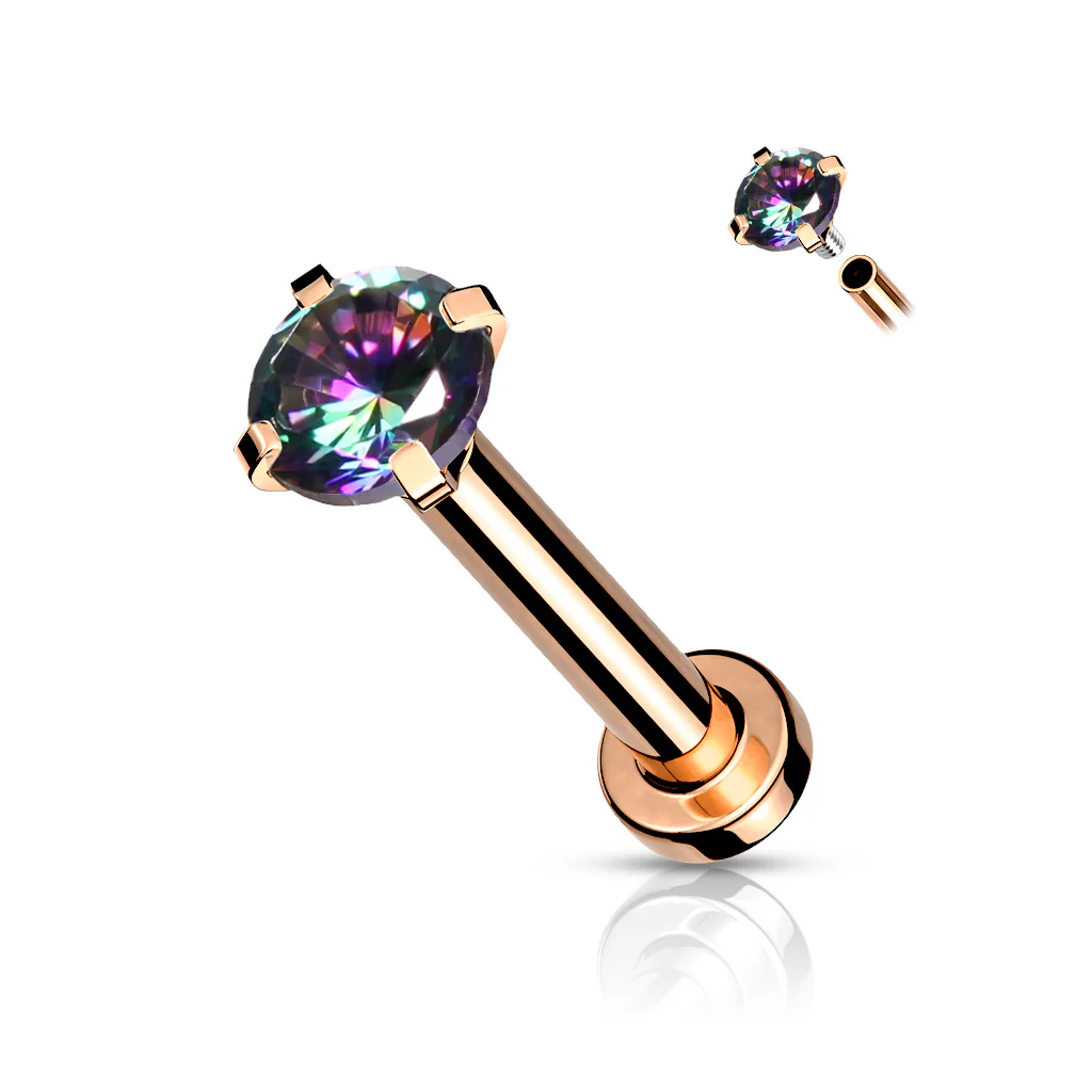 CZ Prong Top Gold Plated Lip Labret Studs For Lip Chin Nose 18G - Image 11