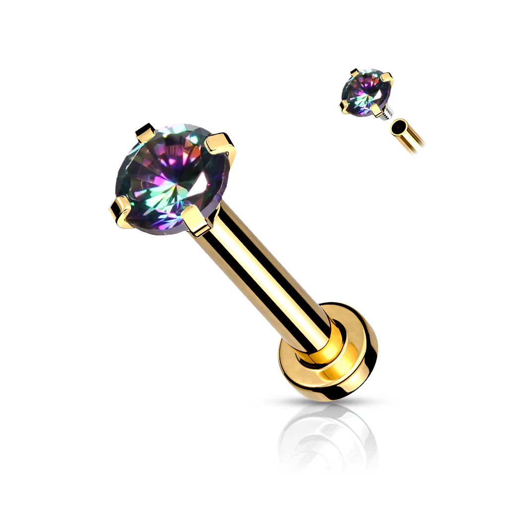 CZ Prong Top Gold Plated Lip Labret Studs For Lip Chin Nose 18G - Image 5