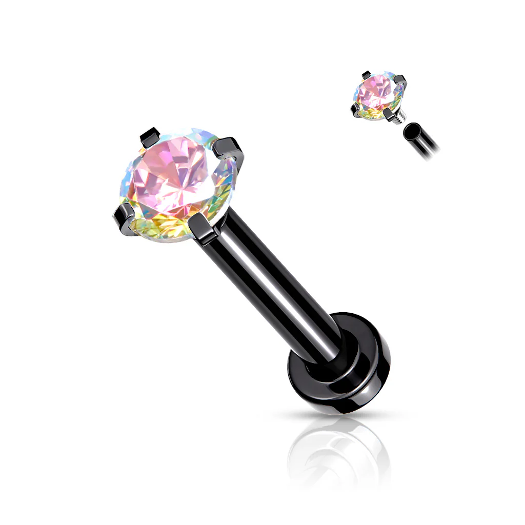 CZ Prong Top Gold Plated Lip Labret Studs For Lip Chin Nose 18G - Image 6