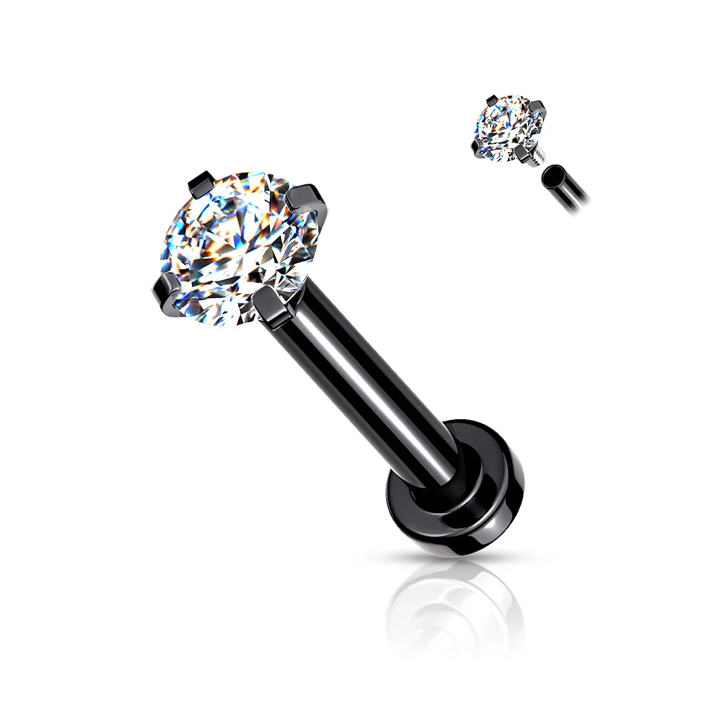 CZ Prong Top Gold Plated Lip Labret Studs For Lip Chin Nose 18G - Image 7