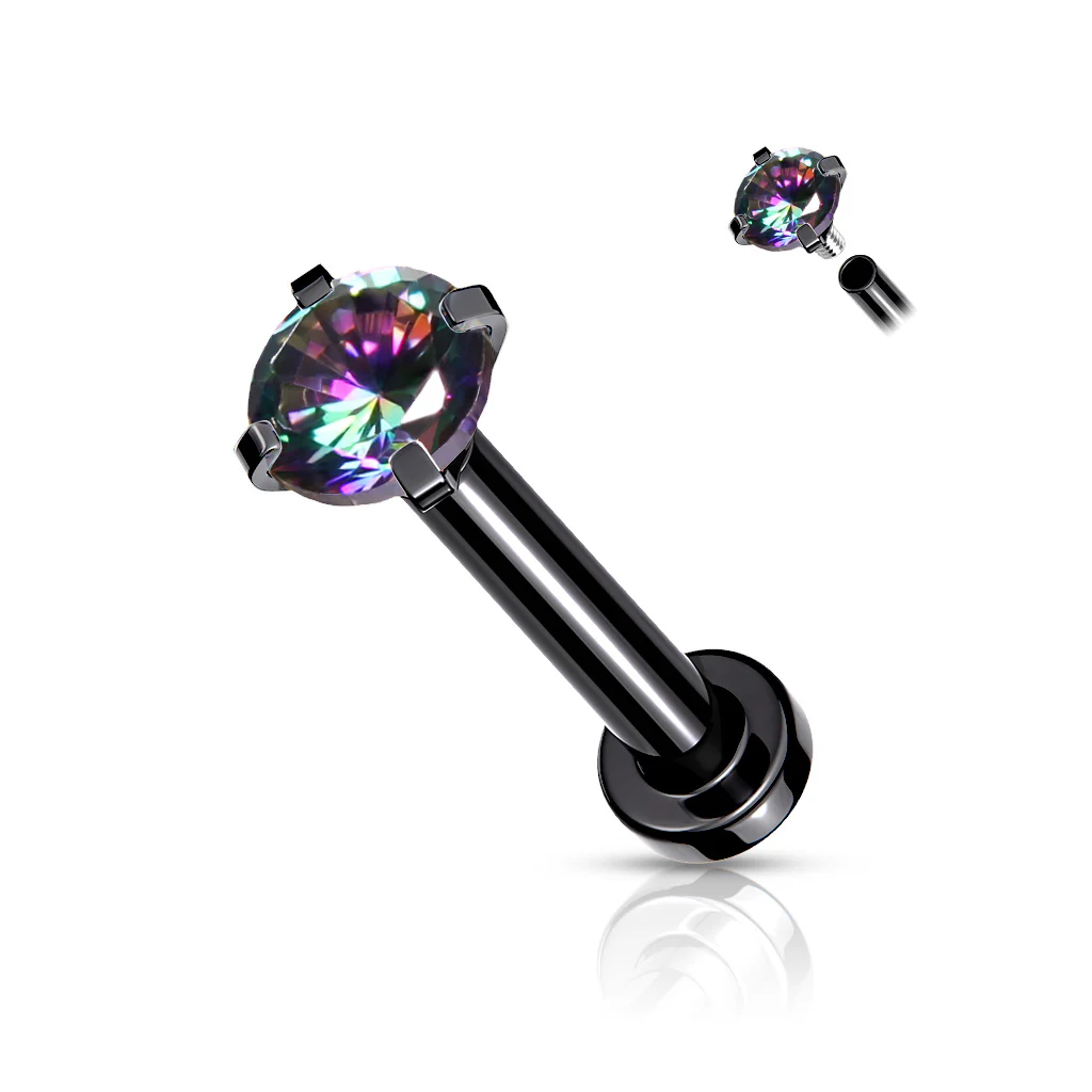 CZ Prong Top Gold Plated Lip Labret Studs For Lip Chin Nose 18G - Image 8