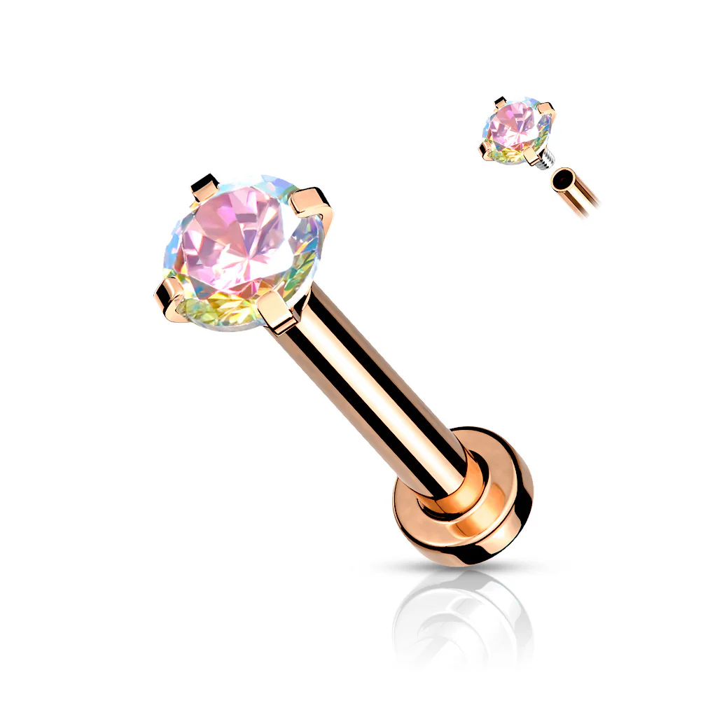 CZ Prong Top Gold Plated Lip Labret Studs For Lip Chin Nose 18G - Image 9