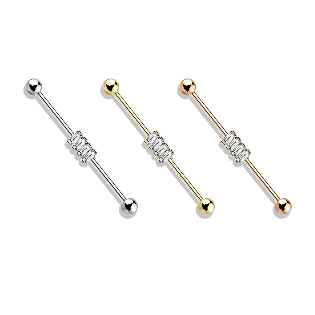 4 Square CZ Set 316L Surgical Steel Industrial Barbells - Image 3