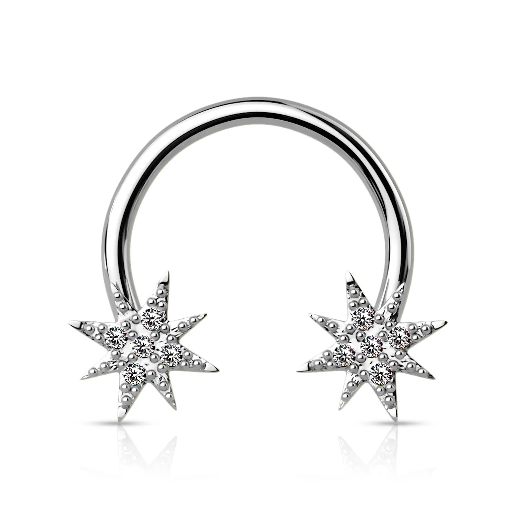 Crystal Paved Starburst End Horseshoe Circular Barbells - Image 4