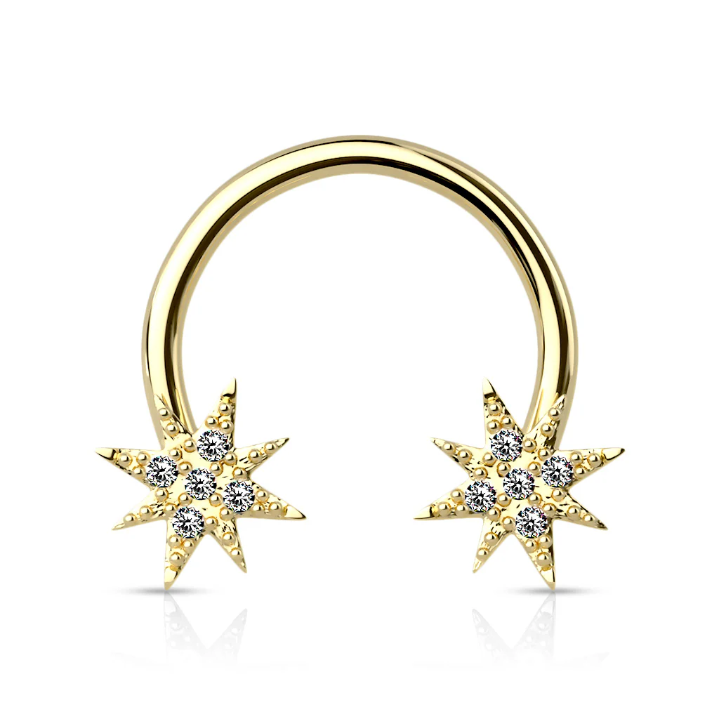 Crystal Paved Starburst End Horseshoe Circular Barbells - Image 5