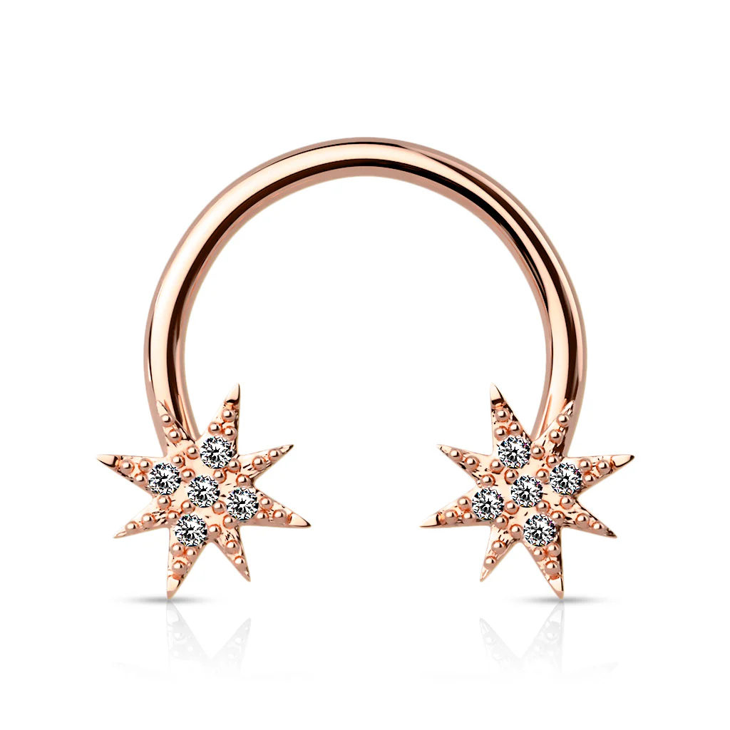 Crystal Paved Starburst End Horseshoe Circular Barbells - Image 6