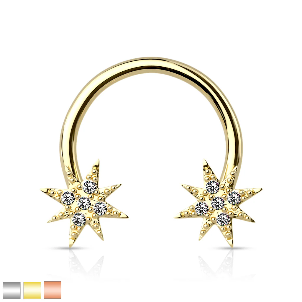 Crystal Paved Starburst End Horseshoe Circular Barbells - Image 7
