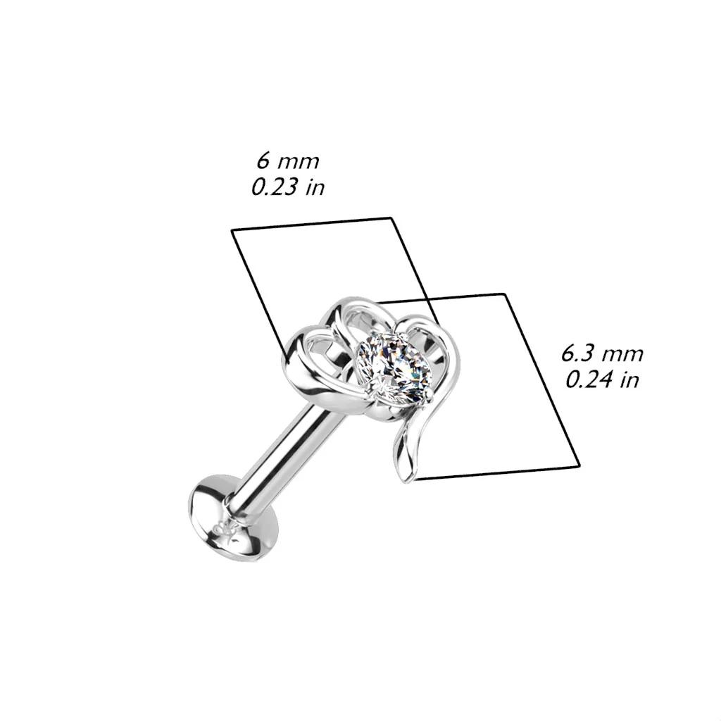 Hollow Heart CZ Push In Top Labret Tragus Snug Ear Cartilage Helix - Image 2