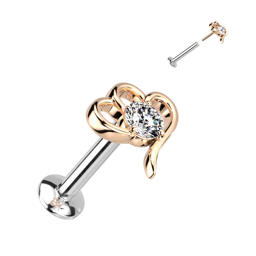 Hollow Heart CZ Push In Top Labret Tragus Snug Ear Cartilage Helix - Image 3