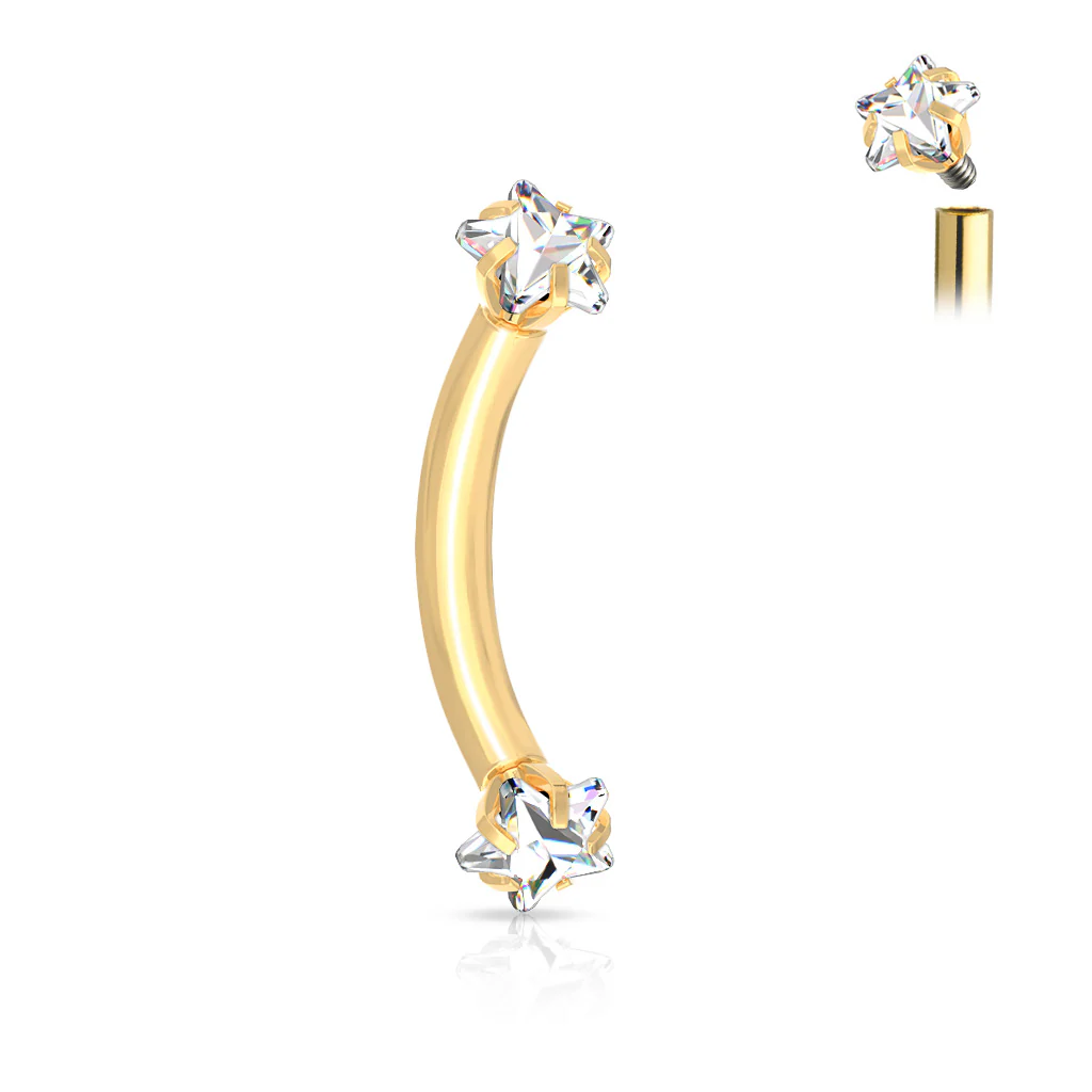 Prong Set Star CZ Internally Threaded Curved Barbell Eyebrow Rings - Image 6