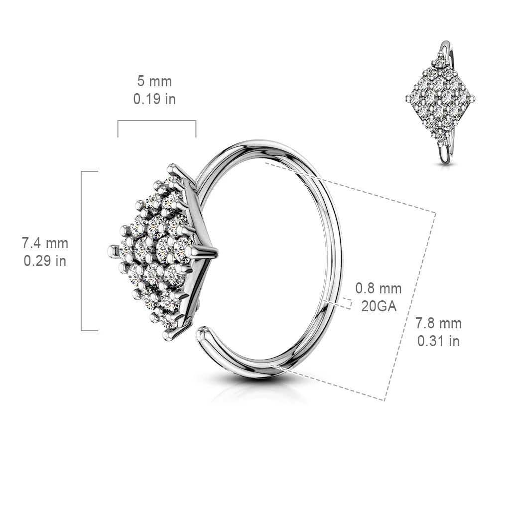 CZ Diamond Shaped Bendable Cartilage Tragus Helix Earrings Hoop Nose Rings - Image 3