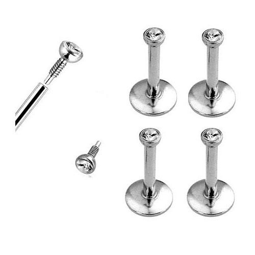 4 Pc CZ Top Internal Threaded Labret Monroe Daith Tragus Helix Stud - Image 2