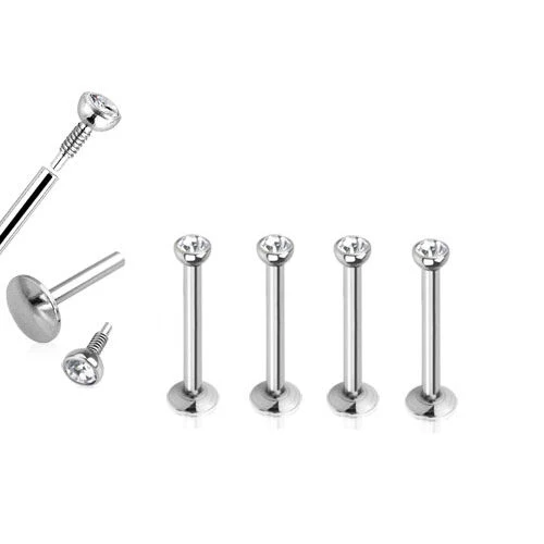 4 Pc CZ Top Internal Threaded Labret Monroe Daith Tragus Helix Stud - Image 3