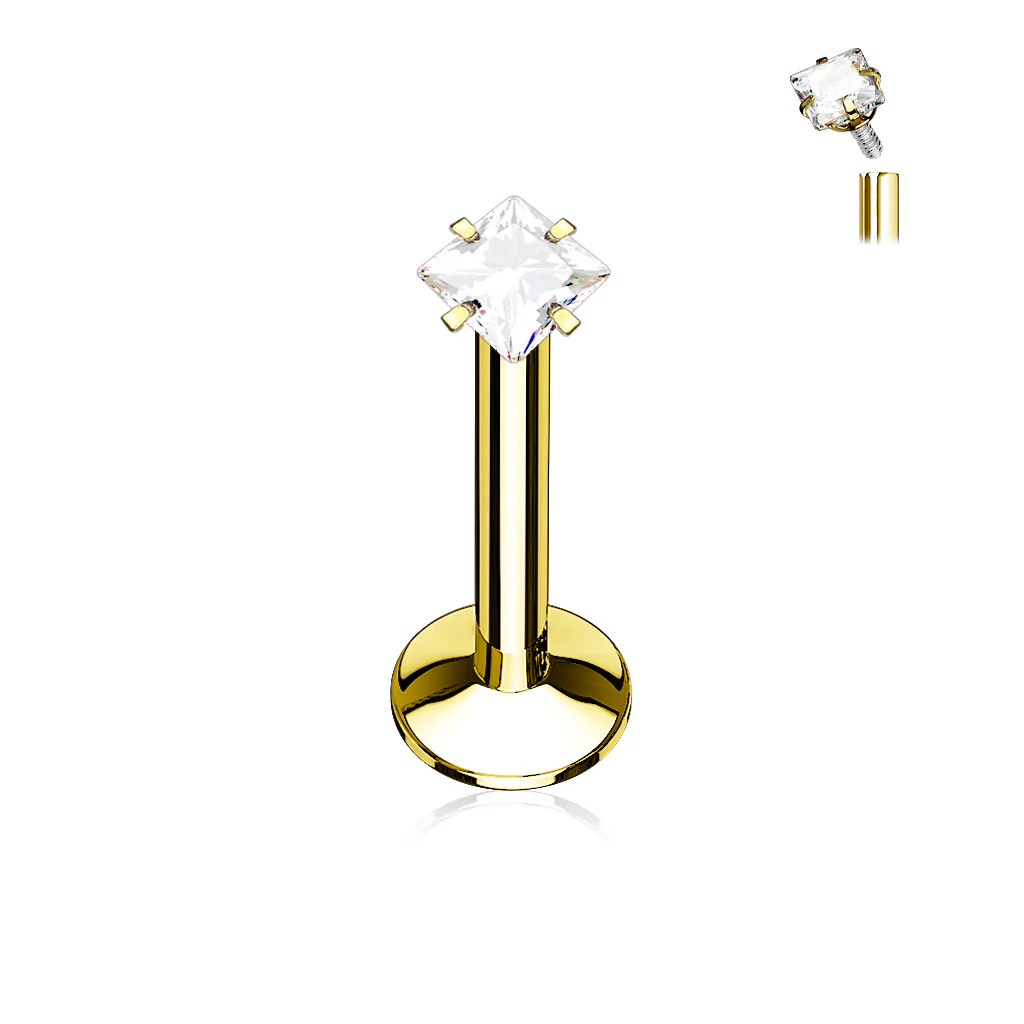 Square CZ Prong Set Gold Black Labret Monroe Daith Tragus Helix Stud - Image 2