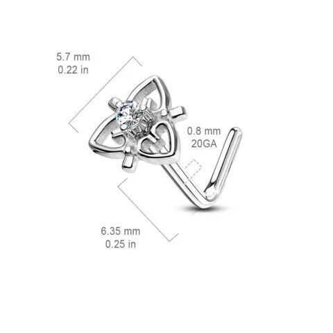 CZ Heart Filigree Top Surgical Steel L Bend Nose Stud Rings - Image 3