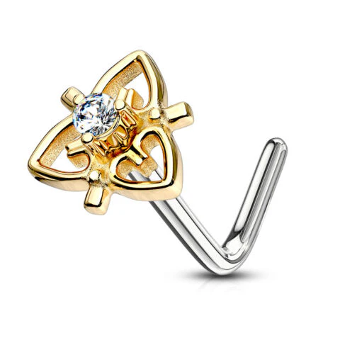 CZ Heart Filigree Top Surgical Steel L Bend Nose Stud Rings - Image 4