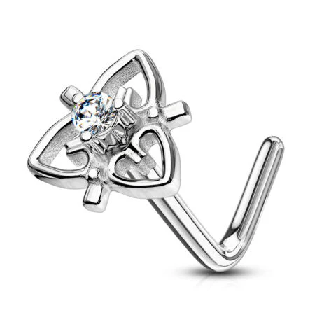 CZ Heart Filigree Top Surgical Steel L Bend Nose Stud Rings - Image 5