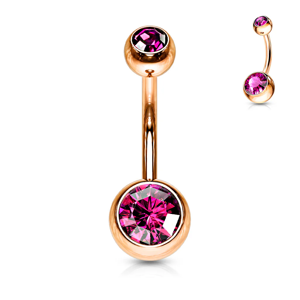 Double Gem Rose Gold Plated Belly Button Navel Rings - Image 10