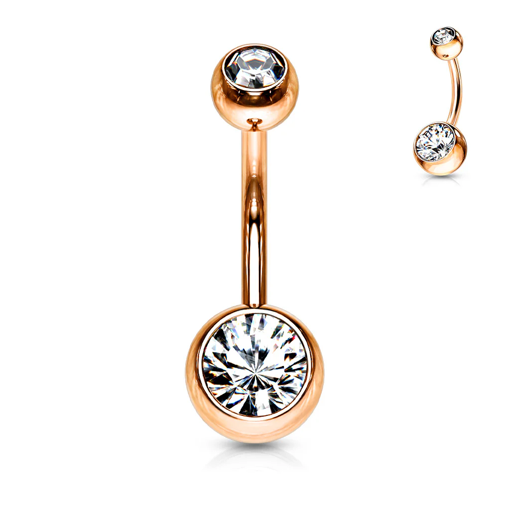 Double Gem Rose Gold Plated Belly Button Navel Rings - Image 11