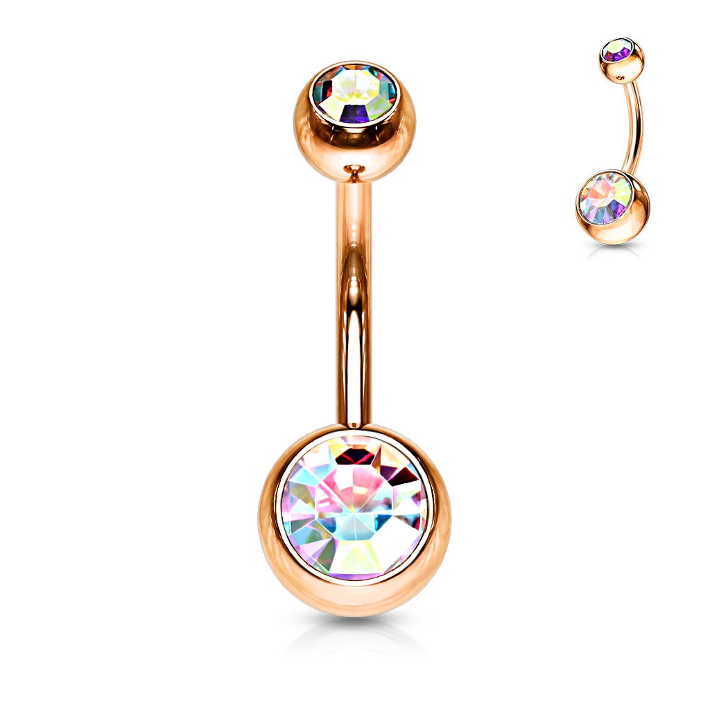 Double Gem Rose Gold Plated Belly Button Navel Rings - Image 12