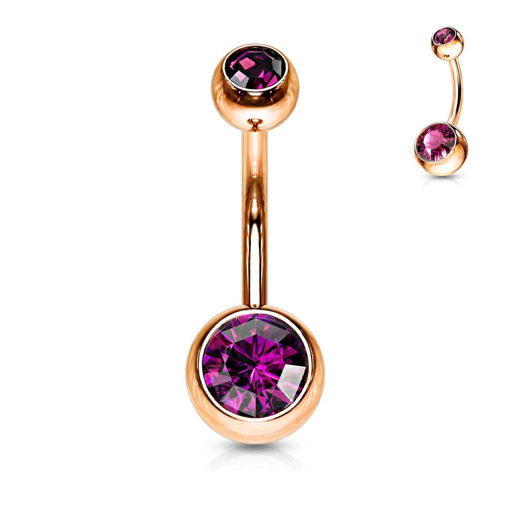 Double Gem Rose Gold Plated Belly Button Navel Rings - Image 14