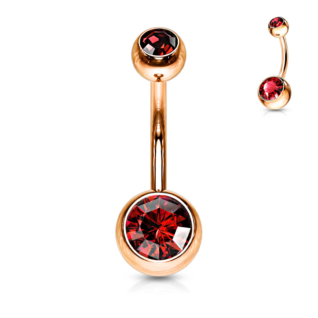 Double Gem Rose Gold Plated Belly Button Navel Rings - Image 16