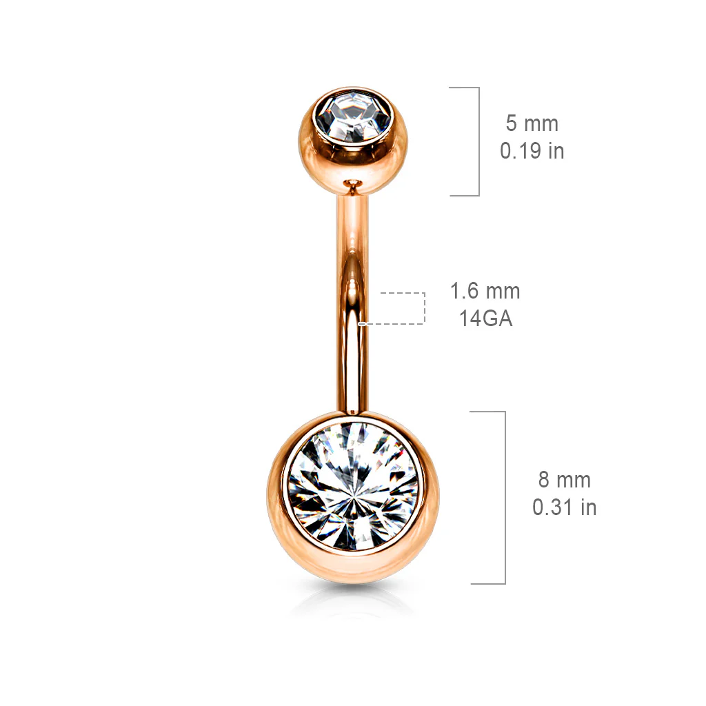 Double Gem Rose Gold Plated Belly Button Navel Rings - Image 3