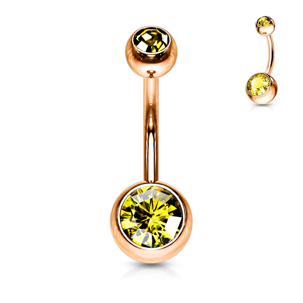 Double Gem Rose Gold Plated Belly Button Navel Rings - Image 5