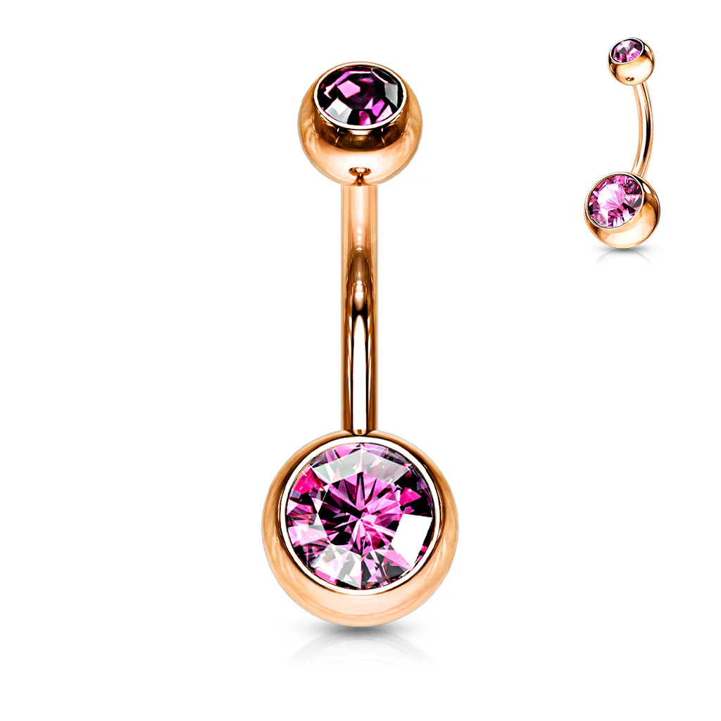 Double Gem Rose Gold Plated Belly Button Navel Rings - Image 8