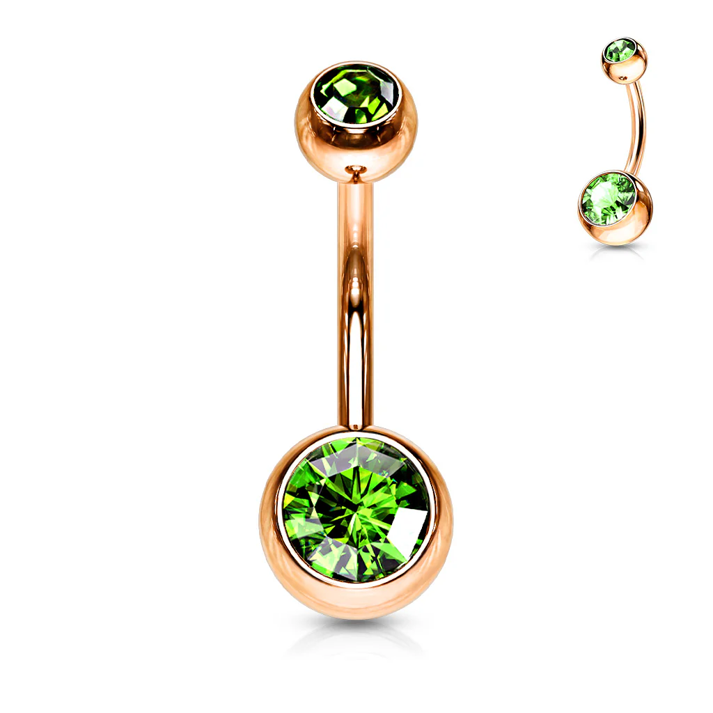Double Gem Rose Gold Plated Belly Button Navel Rings - Image 9