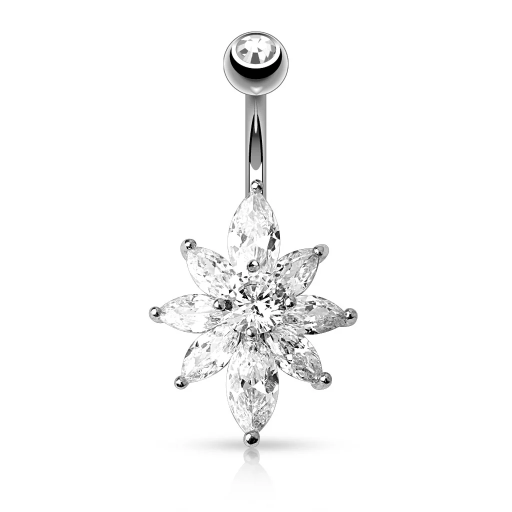 Marquise CZ Petal Flower 14K Gold Plated Navel Belly Button Ring - Image 2