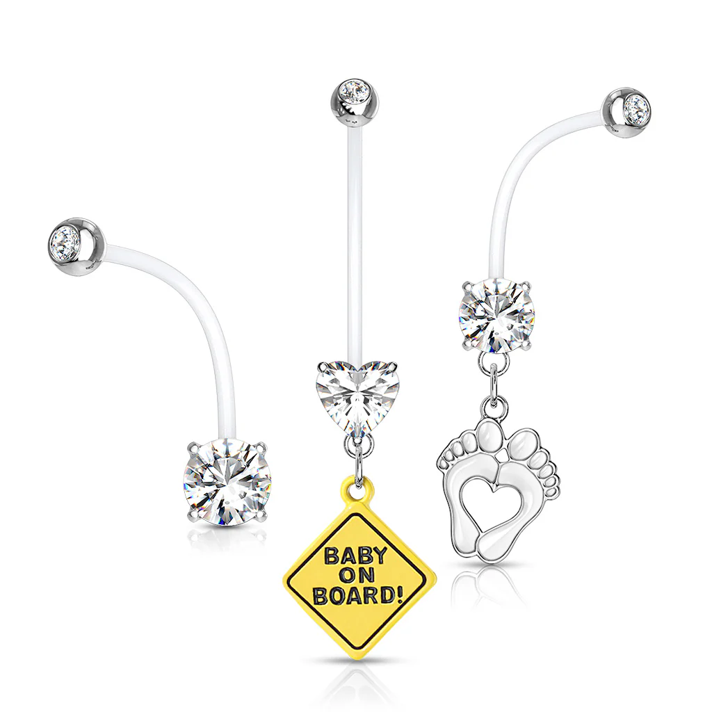 3 Pc Value Pack Pregnancy Belly With Bio Flex Barbell Belly Button Navel Ring - Image 2