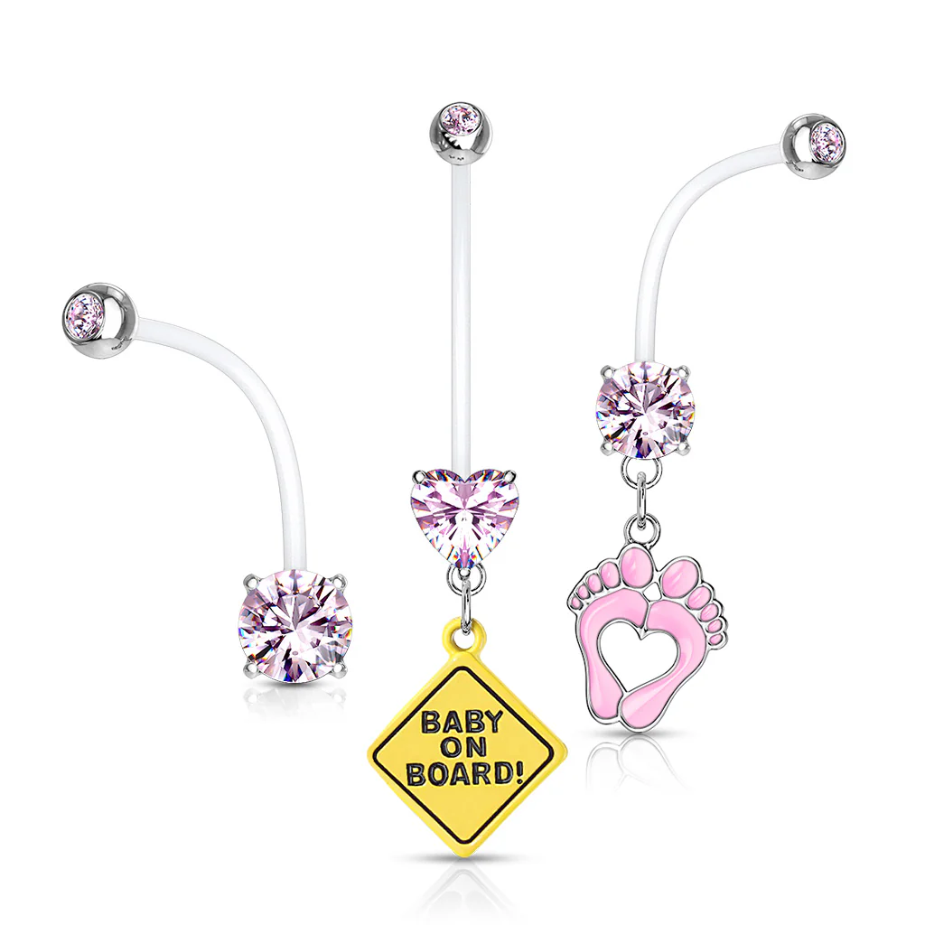 3 Pc Value Pack Pregnancy Belly With Bio Flex Barbell Belly Button Navel Ring - Image 3